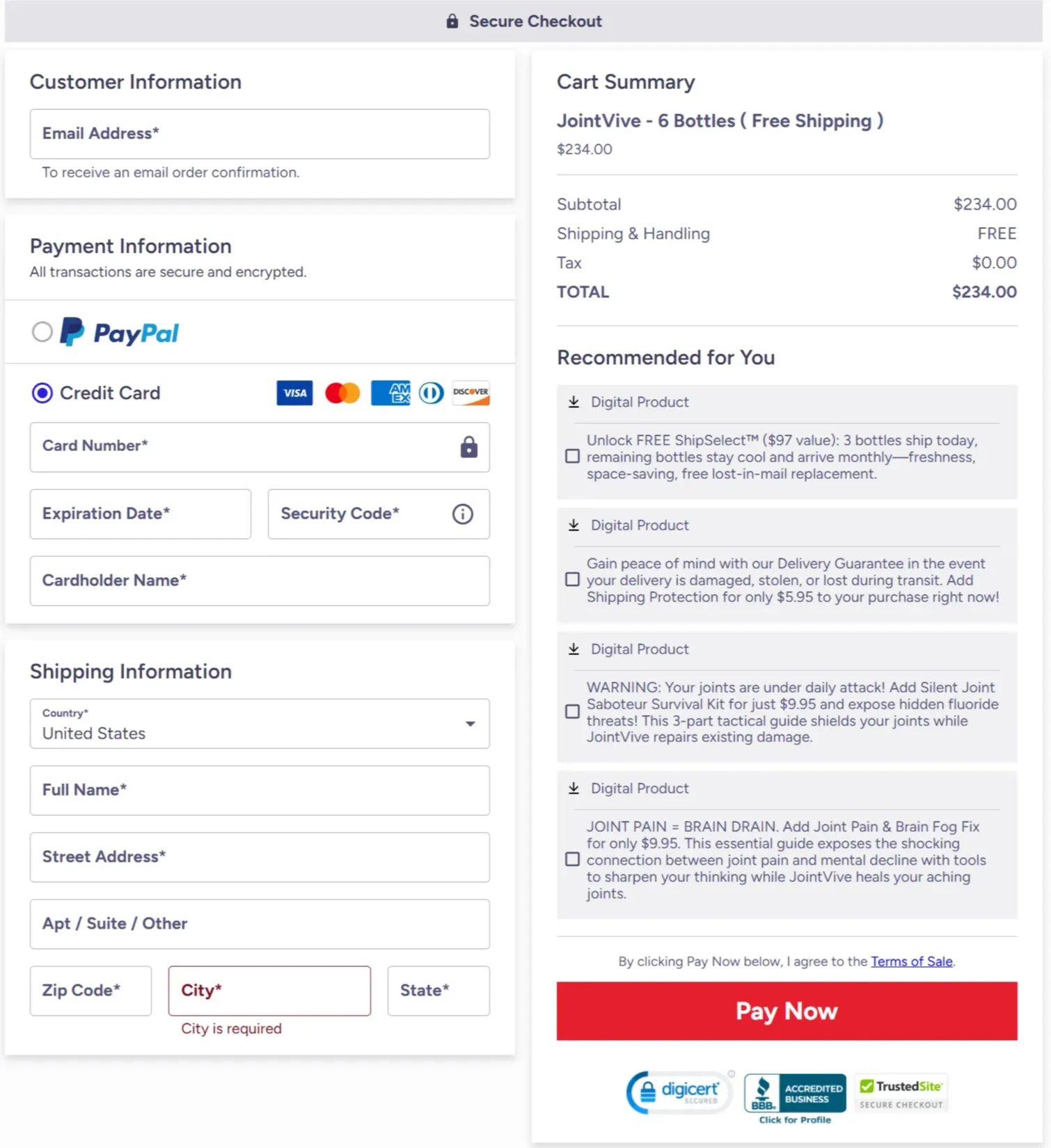 JointVive checkout page